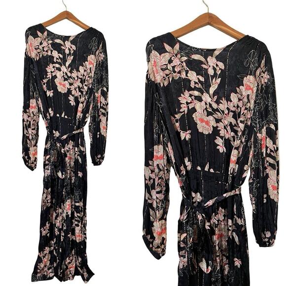 Anthropologie Harlyn Audria Floral Jacquard Jumpsuit Size 3X Black Belted NEW - Picture 1 of 11